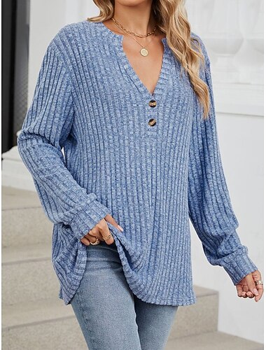 Per donna Blusa Tinta unica Liscio Moda Moderno Manica lunga Collo dentellato Ufficio Bottoni Nero Rosa Blu Grigio scuro Primavera Autunno Inverno