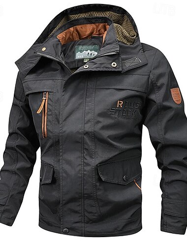  Herren Outdoorjacke Cargojacke Hoodie Jacke Taktische Jacke Outdoor Täglich Abnehmbar Weich Mehrere Taschen Frühling & Herbst Glatt Brautkleider schlicht Komfortabel Mit Kapuze Standard Schwarz Khaki