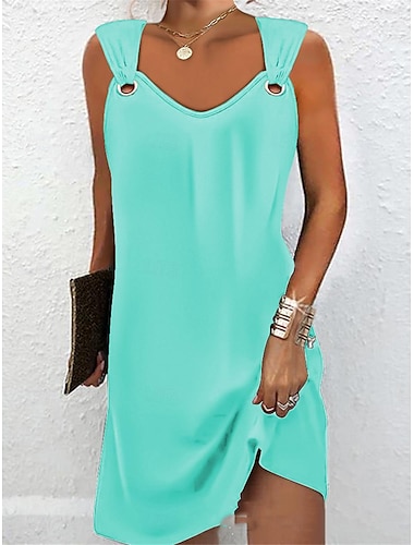  Damen Casual kleid Minikleid Rüschen Täglich Verabredung Modisch Basic Gurt Ärmellos Schwarz Weiß Rosa Farbe