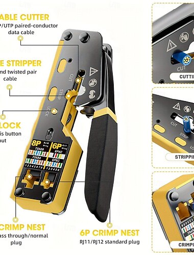  alles-in-één rj45 pass-through krimptang voor cat6 cat5 cat5e ethernet modulaire connector draadknipper en crimper