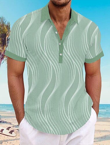  Homme Lignes / Vagues Formes Géométriques Chemise boutonnée Chemise Henley Shirt Manche Courte Hawaïen Station balnéaire Extérieur Affaires / Cérémonie / Mariage Casual Eté Printemps Automne Col