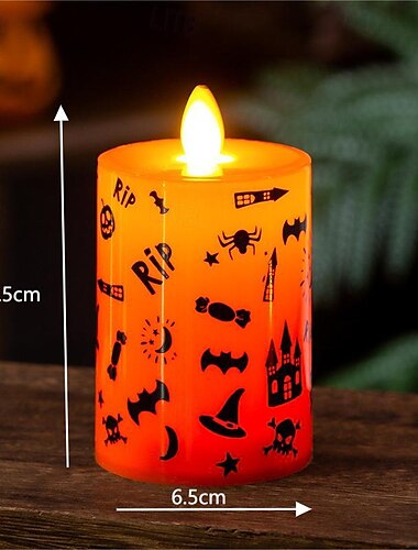  1 Stück flammenlose Halloween-Kerzenlicht mit gruseligem Kürbis-Spinnen-Aufkleberlicht, wasserdichte LED-Kerzen für drinnen und draußen, batteriebetrieben für Herbst, Halloween, Heimdekoration