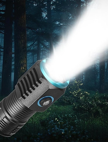  Linterna de pulgar monstruo de tres ojos de 2000 lúmenes, mini flash superpotente de 20 vatios con batería recargable de 1500 mah, luz de emergencia usb tipo c p50