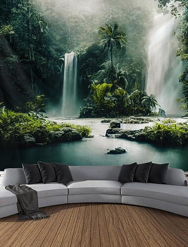  Natura Foresta Cascata Appeso Arazzo Arte Della Parete Grande Arazzo Decorazione Murale Fotografia Sfondo Coperta Tenda Casa Camera Da Letto Soggiorno Decorazione