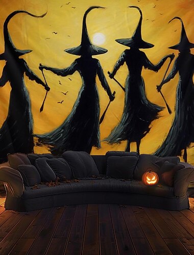  Halloween-Dekorationen, Hexen, Wandteppich, Wandkunst, großer Wandteppich, Wanddeko, Fotohintergrund, Decke, Vorhang, Zuhause, Schlafzimmer, Wohnzimmer