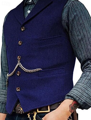  בגדי ריקוד גברים וסט Gilet חתונה מסיבה יומי אופנתי עסקים אביב קיץ לַחְצָן כיס שרשרת עבה פוליאסטר נוח אחיד חזה יחיד כפתור יחיד דש רגיל שחור בורגנדי כחול נייבי ירוק צבאי אֵפוֹד