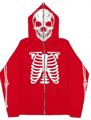  Halloween Skelett Totenkopf Kapuzenshirt Oberbekleidung Hoodie mit Reißverschluss Für Herren Damen Erwachsene Halloween Karneval Heißprägen Party Casual