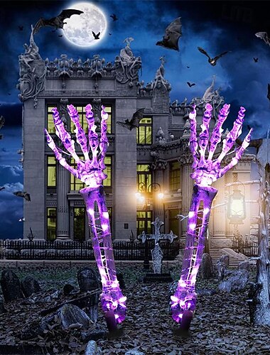  2 stks halloween skelet hand tuin lamp armen hand stakes realistisch uitziende halloween gazon tuin decor licht rekwisieten led lichtgevende spook hand schedel vorm plug in lamp