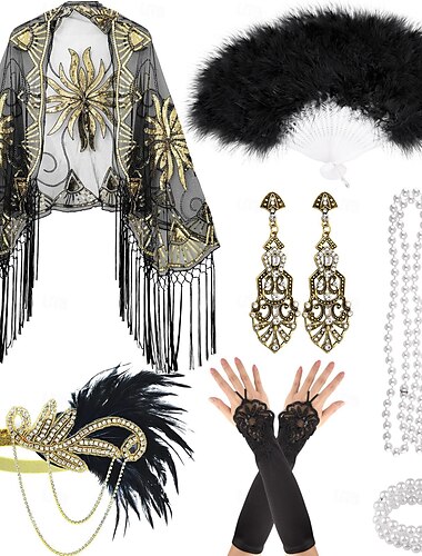  Retro Vintage Goldene Zwanziger 1920er Outfits Zubehör Schals Der große Gatsby Hochzeitsgast Pailletten Damen Weihnachten Halloween Neujahr Halloween Party / Abend Hochzeitsempfang Erwachsene 1
