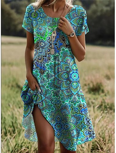 Vrouwen Mini Jurk Petite Jurk T Shirt Jurk Tee Jurk A-Lijn Jurk Zomerjurk Stijlvolle Casual Vakantie Dagelijks Feest Losse Pasvorm Ditsy Bloem Korte Mouw Crew Neck Wit Rood Blauw Groen