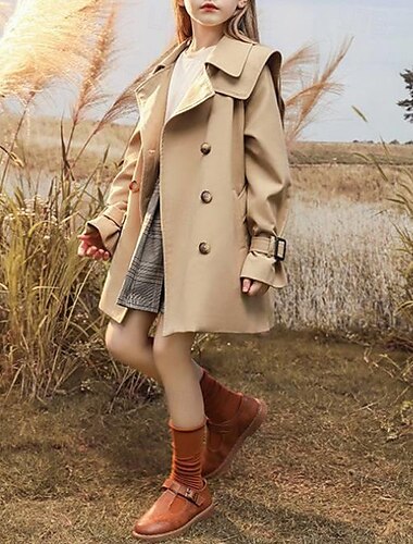  Voor meisjes 3D Effen Kleur Trenchcoat Jas Overkleding Lange mouw Lente Herfst Streetwear Sport Basic Polyester Kinderen 4-12 jaar Dagelijks Vakantie Normale pasvorm