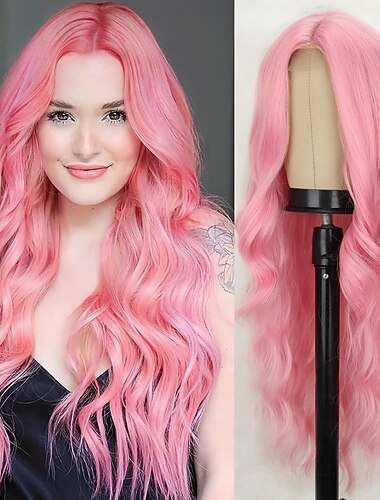  Perruque Longue Ondulée pour Femmes Perruque Cheveux Bouclés avec Partie Centrale Perruques Longues Synthétiques Halloween Cosplay Fête
