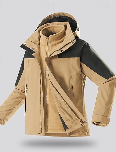  Herren Wanderjacke Regenjacke Hardshelljacke Winter Draussen Farbblock warm Windundurchlässig Wasserdicht 3-in-1-Jacke Windbreaker-Jacke Reisen Schwarz Weiß Armeegrün Khaki