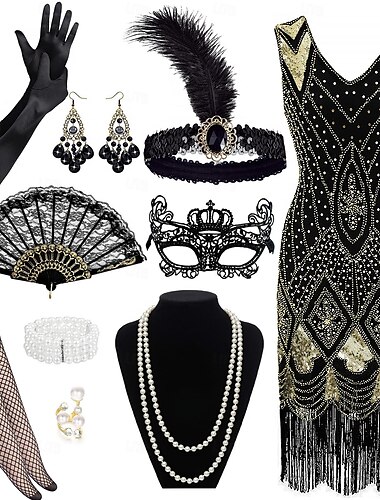  Roaring jaren '20 Jaren 1920 Cocktail jurk Flapper jurk Outfits Gala jurk The Great Gatsby Charleston Bruiloftsgast Pailletten Kwastje Veer Dames Nieuwjaar Maskerade Halloween Feest / Uitgaan