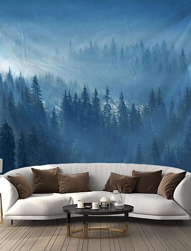  neblige Waldlandschaft Wandteppich Wanddekoration großer Wandteppich Wanddeko Fotografie Kulisse Decke Vorhang Home Schlafzimmer Wohnzimmer Dekoration Wandtuch XXL Natur