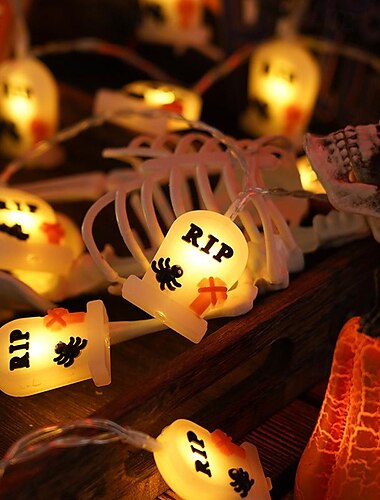  Halloween-Kürbis mit Lichtern, beleuchtete Geister-Fledermaus-Lichterkette, Jack-o-Lantern, batteriebetrieben, 1,5 m, 10 LEDs, Geisterfest, Heim- und Außendekoration, leuchtet