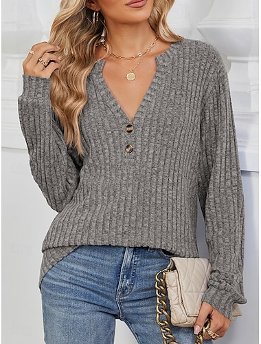  Damen Bluse Feste Farbe Glatt Stilvoll Modern Langarm Gekerbter Hals Arbeit Knopf Schwarz Rosa Blau Dunkelgray Frühling Herbst Winter