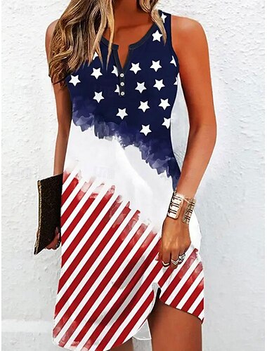  Unabhängigkeitstag Damen Patriotic Fourth of July Kleid Mini Kleid Petite Kleid T-Shirt Kleid Tee Kleid Sommerkleid Aktive Mode Streetwear Outdoor Urlaub Straße Regelmäßige Passform Flagge