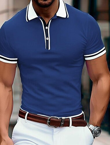  Ανδρικά Business Polo Πουκάμισα Pique Polo Επιχείρηση Causal Ριμπ γιακά πόλο Κλασσικά Κοντομάνικο Συνδυασμός Χρωμάτων Κουρελού Κεντητό Καλοκαίρι Άνοιξη & Χειμώνας