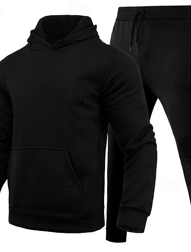  Herren Hoodie Sweatshirt Kapuze Trainingsanzug Jogginganzug Fleece-Hoodie Schwarz Blau Purpur Hellgrau Mit Kapuze Glatt Tasche 2 teilig Sport & Natur Täglich Festtage Strassenmode Basic Brautkleider