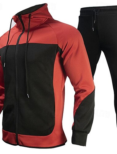  Voor heren Kleurenblok Sweatshirt Trainingspak sweatsuit Lange mouw Trui Opstaande boord Streetwear Basic Casual Sport & Outdoor Dagelijks Feestdagen 2-stuks Lente & Herfst