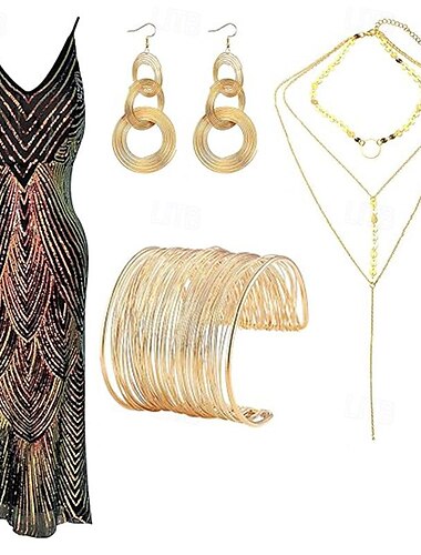  Anni Ruggenti Anni 1920 Abito da cocktail Abito Flapper Abiti Mascherata Il grande Gatsby Charleston Invitato al matrimonio Paillettes Moda Per donna Capodanno Mascherata Evento / Festa Mascherata