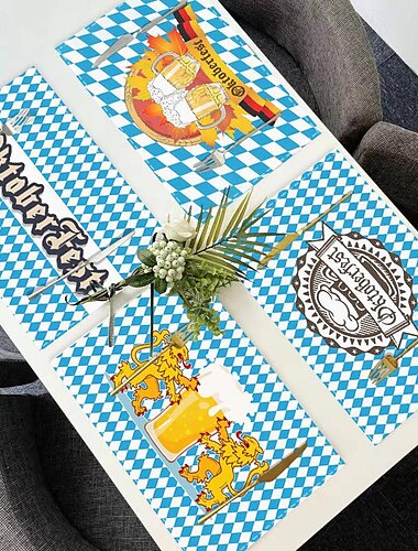  mantel individual para la Oktoberfest, mantel a cuadros azul y blanco, decoración para la mesa de la Oktoberfest, mantel aislante