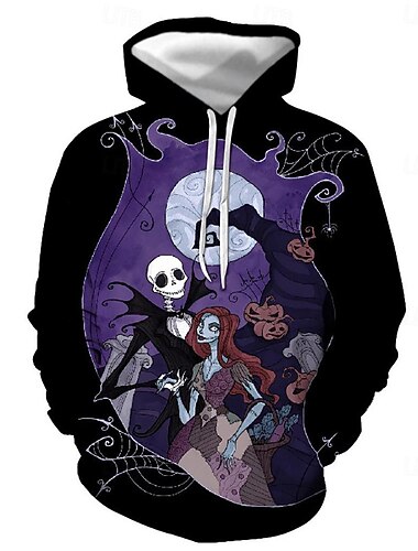  Jack Skellington Kapucnis felsőrész Rajzfilmfigura Manga Állat minta 3D Elülső zseb Grafikus Kenguru zseb Kompatibilitás Páros Férfi Női Felnőttek Mindszentek napja Farsang Álarcos mulatság 3D