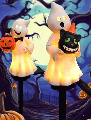  1 pieza de calabaza solar iluminada luz de césped fantasma luces de jardín al aire libre de halloween impermeable parque de jardín pasarela decoración de paisaje luz de calabaza de resina decoraciones iluminadas de halloween al aire libre