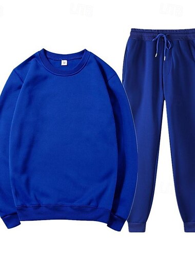  Voor heren Trainingspak sweatsuit Joggingpakken Zwart blauw Oranje Lichtgrijs Strakke ronde hals Effen 2-stuks Sport & Outdoor Dagelijks Feestdagen Streetwear Basic Casual Lente & Herfst Kleding