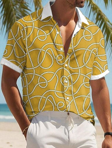  Homme Géométrique Lignes / Vagues Formes Géométriques Chemise boutonnée Chemises imprimées Manche Courte Décontractées Extérieur Vacances du quotidien Eté Col rabattu Imprimer Bouton bas Jaune Bleu