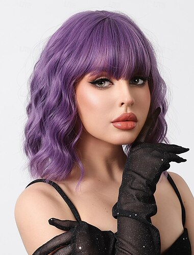  Synthetische Peruk Rechte Kinky Rechte Midden Scheiding Gelaagde Haar Snit Machine Gemaakte Peruk 22 inch Paars  Blauw Synthetische Haar Vrouwen Cosplay Feest Mode Paarse Halloween Perukken