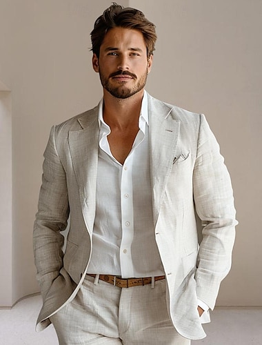  Voor heren Blazerjack Bruiloft Vuosipäivä Feest Zomer Lente Linnen Effen Kleur Enkele knoopsluiting één knoop Blazer Donkergrijs Zwart Marineblauw blauw