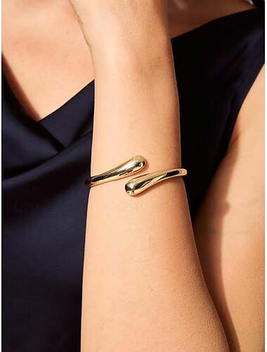  Brazalete de aleación de aluminio dorado para mujer: brazalete abierto elegante y liviano para uso diario y ocasiones especiales