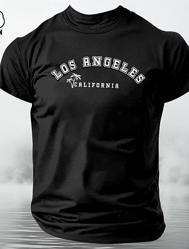  Herren Urban Los Angeles Buchstabendruck T Shirt T-Shirt 100% Baumwolle Kurzarm Grafik Hemd Schwarz Weiß Dunkelgrau Bequemes T-Shirt Straße Sport im Freien Modedesigner-Kleidung