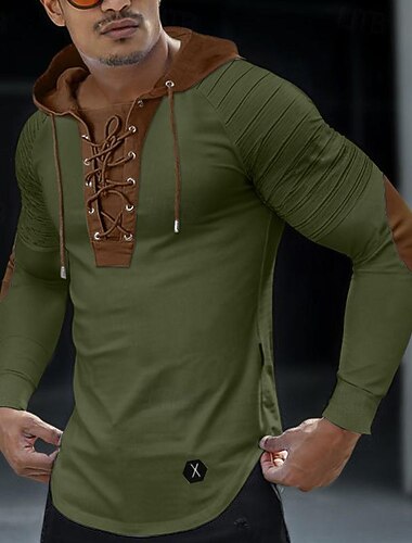  Per uomo Maglietta Camicia a Maniche Lunghe Manica Lunga Con Cappuccio Primavera & Autunno Blocco di colori Sottile pieghettato Moda Designer Essenziale Allacciato Patchwork Vacanza Streetwear Uscire