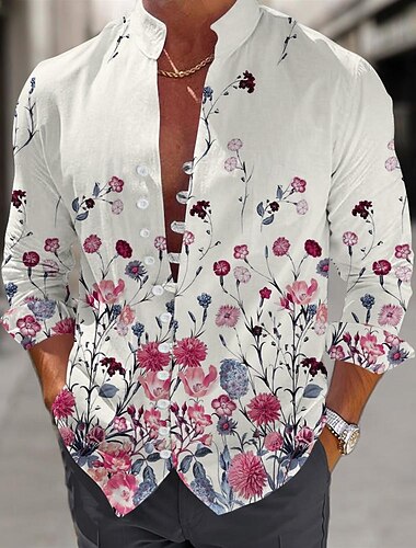  Per uomo Floreale Camicia Camicia con Bottoni Manica Lunga Casual Spiaggia Quotidiano Abbigliamento mare Estate Primavera Autunno Collo alla coreana Colletto alla coreana Cardigan con Bottoni Stampa