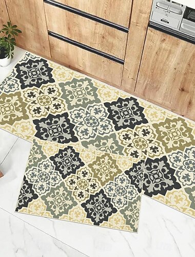  Teppich mit böhmischem Muster, Küchenmatte, rutschfeste, ölfeste Bodenmatte, Wohnzimmerteppich, Indoor-Outdoor-Matte, Schlafzimmerdeko, Badezimmermatte, Eingangsteppich, Türmatte