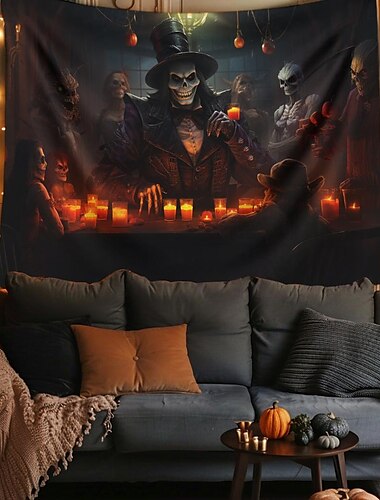  Halloween Decorations Skull Skeleton Hanging Tapestry Wall Art Large Tapestry Mural Decor Photograph Backdrop Blanket Curtain Home Bedroom Living Room