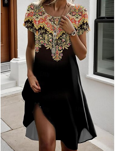 Robe mini féminine Robe petite Robe T-shirt Robe Tee Robe A-line Robe d'été Décontractée Vacances quotidienne vacances Ajustement ample graphique manches courtes col rond orange été