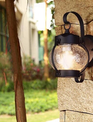  led buitenwandlamp warm wit retro eenvoudig vintage waterdicht e27 decoratieve wandlamp met glazen kap voor binnenplaats café balkon terras wandkandelaars 110-240v