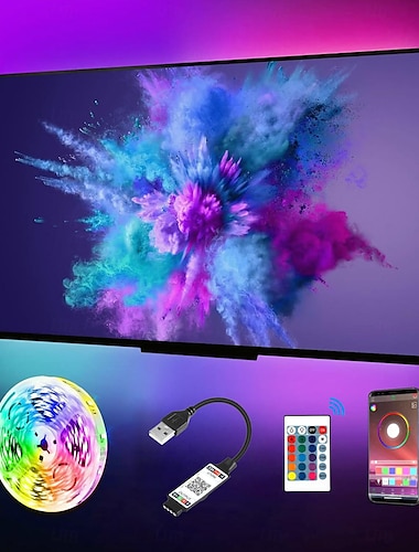  led tv licht 1-5m/3.28-16ft usb tv led-achtergrondverlichting met toepassing bluetooth led-lichtbalk rgb led-lichtbalk muziek sync led-licht geschikt voor slaapkamer tv bar verlichting game room