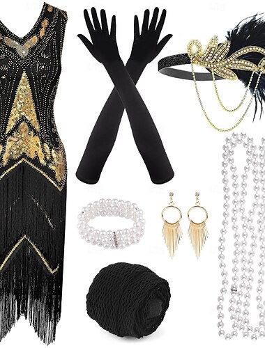  Roaring jaren '20 Jaren 1920 Cocktail jurk Flapper jurk Jurken Outfits The Great Gatsby Charleston Bruiloftsgast Pailletten Kwastje Veer Dames Nieuwjaar Maskerade Halloween Feest / Uitgaan