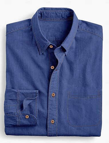  Homens Camisa Social camisa cambraia Camisa de chita camisa de botão Camisa casual Azul denim Preto Azul Profundo Azul Escuro Manga Longa Tecido Colarinho Diário Férias Roupa Moda Casual