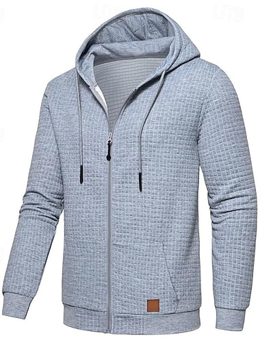  Herren Vollreißverschluss-Kapuzensweatshirt Reißverschluss Kapuzensweatshirt Waffle Kapuzensweatshirt Schwarz Weiß Marineblau Hellgrau Dunkelgray Mit Kapuze Einfach Reißverschluss Patchwork Gerippt