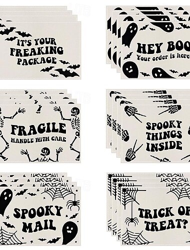  halloween linnen bedrukte placemats - griezelig en feestelijk ontwerp - duurzaam en gemakkelijk schoon te maken - perfect voor halloweenfeesten en seizoenstafeldecoratie - ideaal voor eettafels en