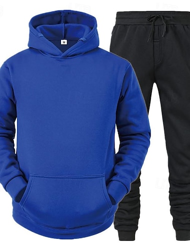  Herren Trainingsanzug Jogginganzug Jogginganzüge Schwarz Rote Königsblau Hellgrau Mit Kapuze Glatt Tasche 2 teilig Sport & Natur Täglich Festtage Strassenmode Basic Brautkleider schlicht Frühling