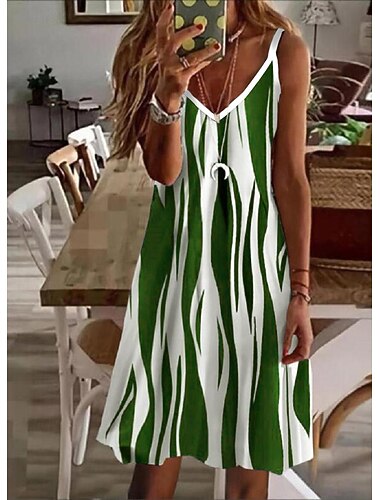  Per donna Abito Midi Vestito Estivo Vestito Casual Abito con spalline Abito Estivo Elegante Essenziale Sexy Quotidiano Spiaggia Vacanza Vestibilità regolare A righe Senza Maniche Scollo a V Blu Nero
