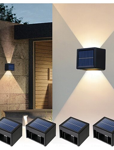  Solcelle Vegglamper Utendørs Vanntett Soldrevet LED Opp-Ned Justerbar Stråle Skumring til Daglys Utendørs Vanntett Veranda Bakgård Patio Terrasse Hage Beplantningsvegg Gangvei Halloween