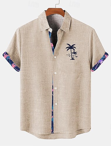  Herren Hemd leinenhemd Strandhemd Hawaiihemd Sommerhemd Kokosnussbaum Urlaub Festtage Rosa Blau Kaki Kurze Ärmel Umlegekragen Sommer Bekleidung